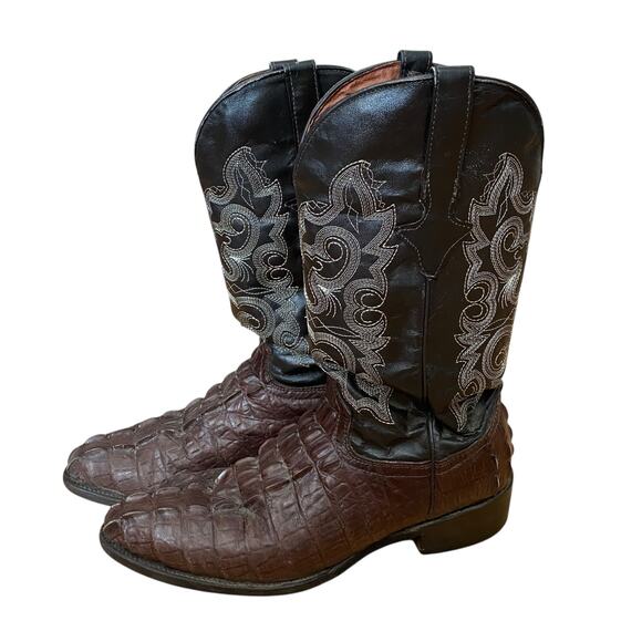 Texas Legacy Handmade Leather Brown Cowboy Boots Alligator Tail Print Mens 11 - Picture 4 of 10
